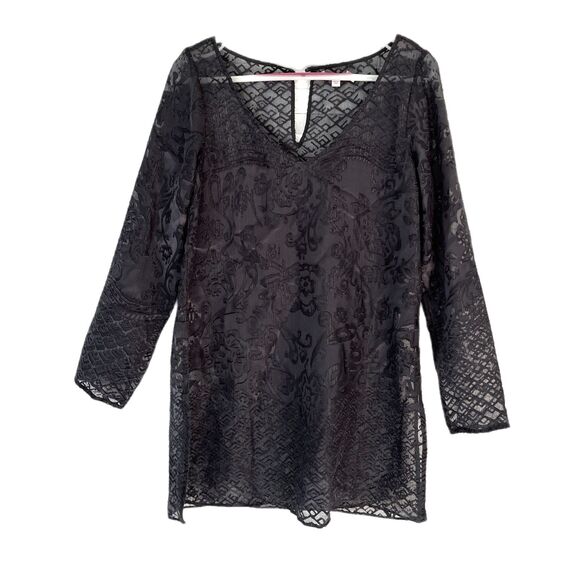 CALYPSO St. Barth Black Sheer Lace Cover Up Dress Top Women's Size XS - Picture 2 of 12